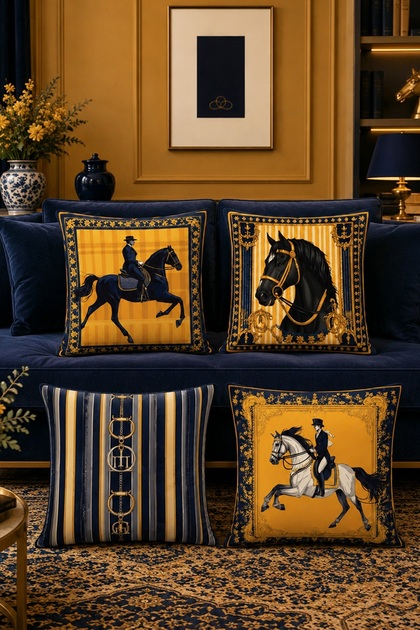Artistic Horses Patterned 4-Piece Throw Pillow Cover Set