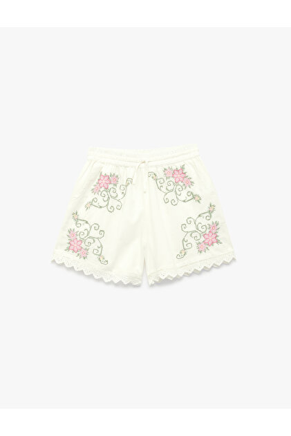 Cotton Floral Embroidery Detailed Poplin Shorts