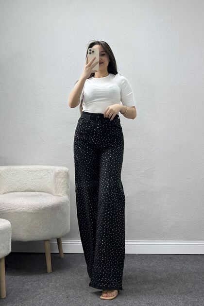 Women's Stoned Striped Jeans Black
