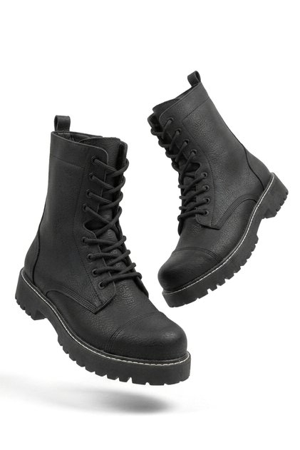 Zrc009 Premium Lace-Up Zippered Men's Boots Black Matte