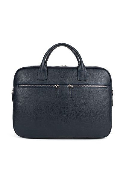 Original 100% Genuine Leather Laptop Briefcase 15.6 Multi-Compartment Shoulder Strap Navy Blue
