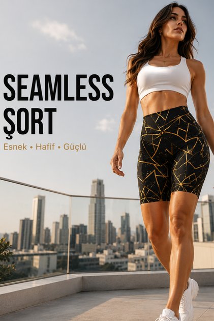 Shorts Leggings Women's Lycra, High Waist Gathering Effect Special Printed Seamless Stretchy