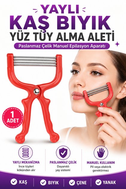 Yaylı Kaş Bıyık Yüz Tüy Alma Aleti Paslanmaz Çelik Manuel Yüz Epilasyon Aparatı