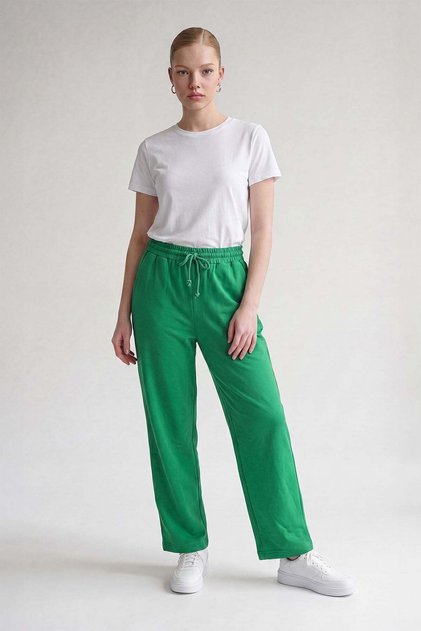 Green Elastic Waist Lace-Up Trousers