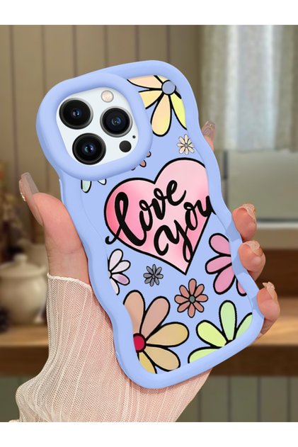iPhone 13 Pro Max Compatible Case Camera Protector Blue Silicone Couple Phone Case Floral Pattern