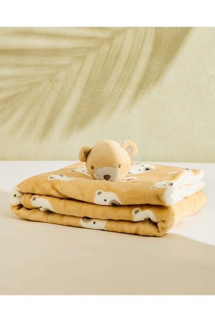 Baby Beige Blanket With Rattle Toy