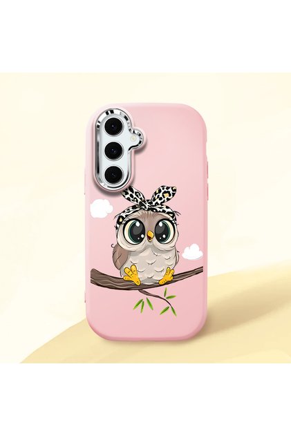 Samsung Galaxy S24 Fe Compatible Case Camera Protective Pink Silicone Couple Phone Case Owl Patterned