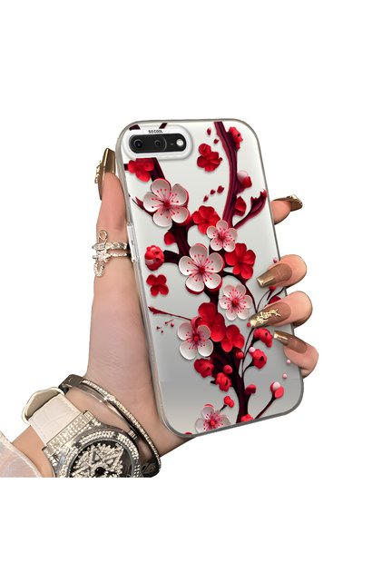 iPhone 8 Plus Compatible Silicone Edge Hard Back Case Couple Phone Case with Floral Pattern