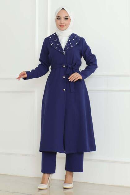 Pearl Detailed Suit Indigo 19216