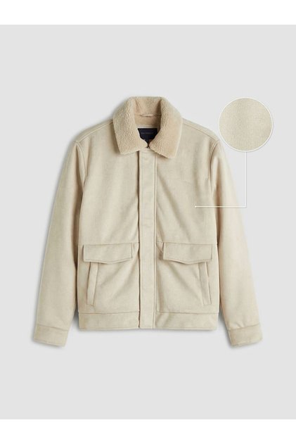Southblue Beige Standard Fit Fur Collar Men's Suede Coat