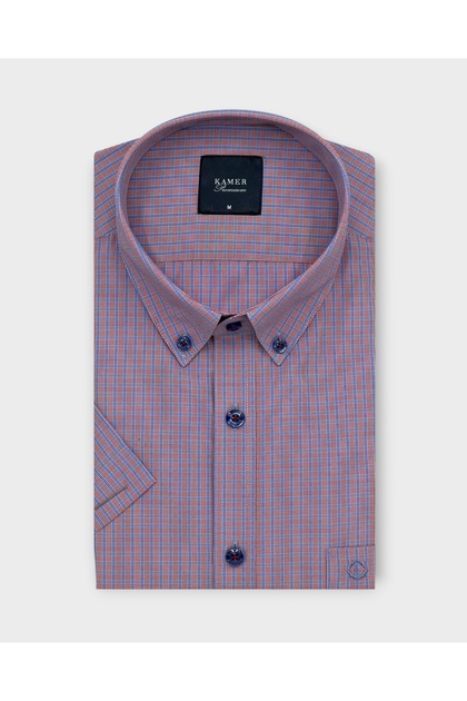 Men's Regular Fit Short Sleeve Buttoned Collar Plaid Multicolor Shirt 9575Çk5