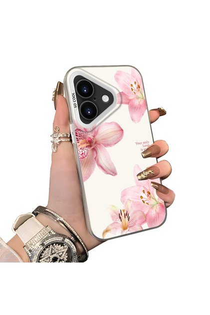 iPhone 16 Plus Compatible Silicone Edge Hard Back Case Couple Phone Case with Floral Pattern