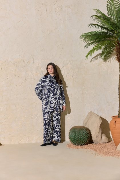 Navy Blue Cocoon Patterned Tunic