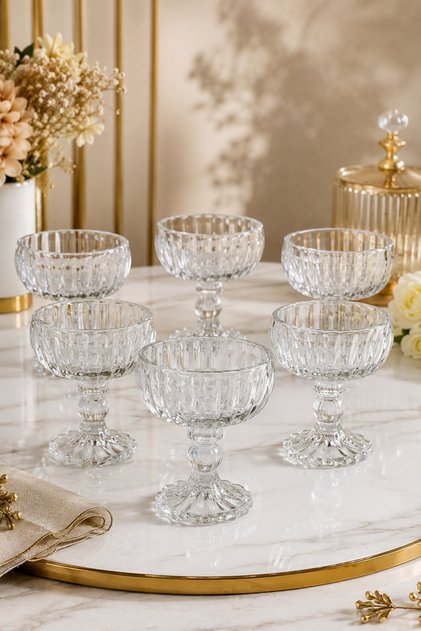 Set of 6 Glass Turkish Delight Bowls with Footed Base | Transparent Glass Snack Bowl Presentation Container | Dessert, Turkish Delight, Dragee, Nuts, and Breakfast Presentation Bowl