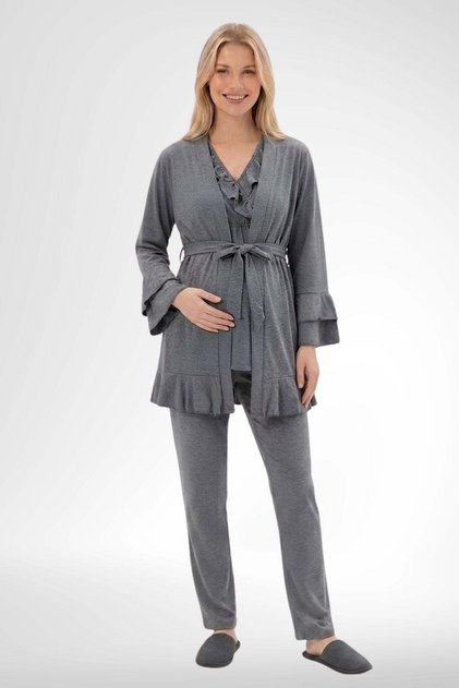 Maternity 3-Piece Pajama Set with Robe