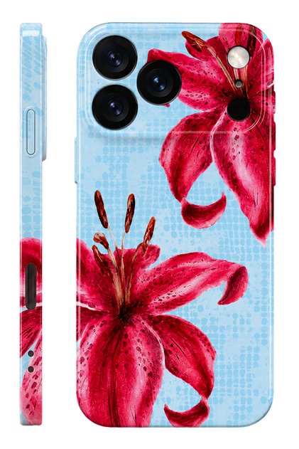 iPhone 17 Pro Blue Flower Protect Slim Glossy Full Covering Print Camera Protected Phone Case