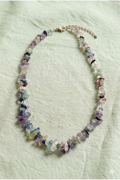 Handmade Special Design Necklace with Broken Fluorite Natural Stone