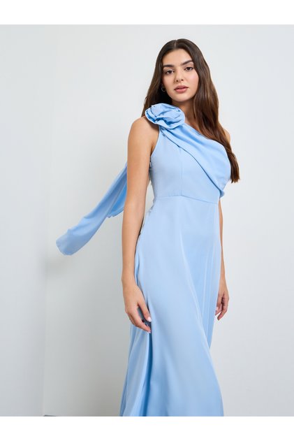 Blue One Shoulder Maxi Evening Dress