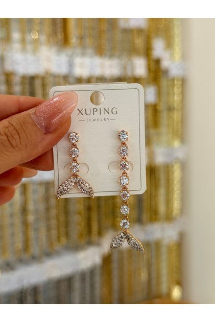 Xuping Non-Fade Rose Gold Waterway Fish Tail Earrings
