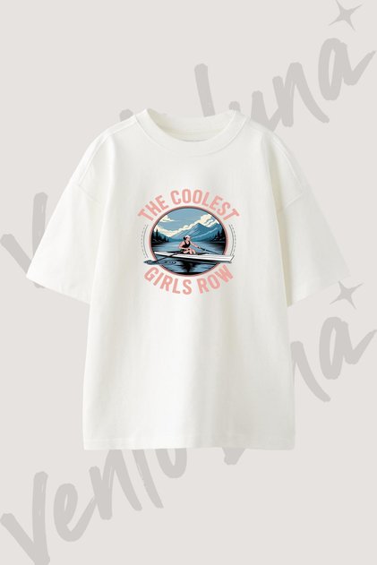 Kadin Kurekci Tasarım Baskılı Unisex Oversize Kalıp Beyaz Tshirt