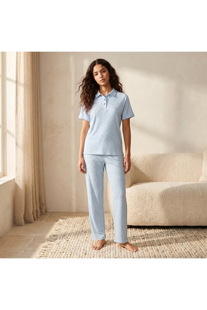 Printed Pyjama Set Polo T-shirt & Trousers