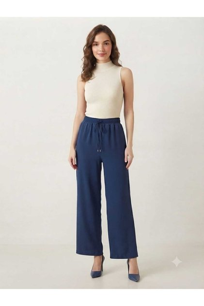 Women's Elastic Waist Drawstring Aerobin Palazzo Wide Leg Pants