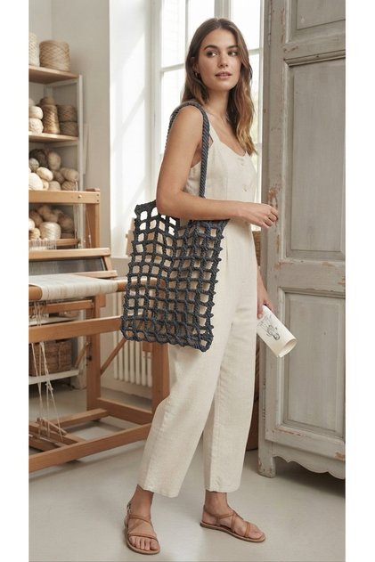 Hand Knitted Mesh Bag - Handmade Stylish Shoulder Bag and Beach Bag (with Lining Pouch as a Gift)