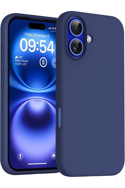 iPhone 16 PLUS Kılıf İçi Kadife Dışı Mat Ekran ve Kamera Yükseltili Esnek Silikon Lansman Kapak Lacivert
