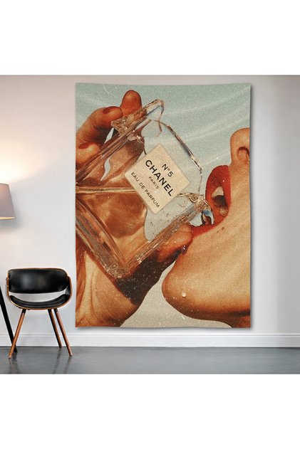 Vintage Perfume Illustration Wall Covering Wall Tapestry First Quality Satin Fabric Poster
