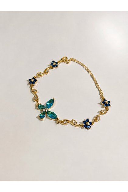 Blue Stone Tulip Bracelet with Butterfly Detail