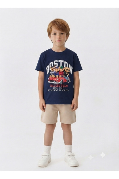 Boys' Boston Printed Crew Neck T-Shirt and Shorts Set