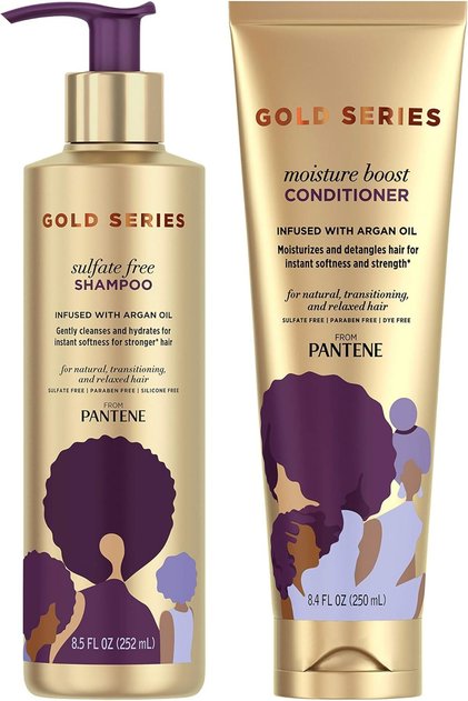 , Sulfate-Free Shampoo and Conditioner Set, with Argan Oil, Pro-V Gold Series, for Natural and Curly Hair, 18.8 fl oz, Set (Packaging may vary)