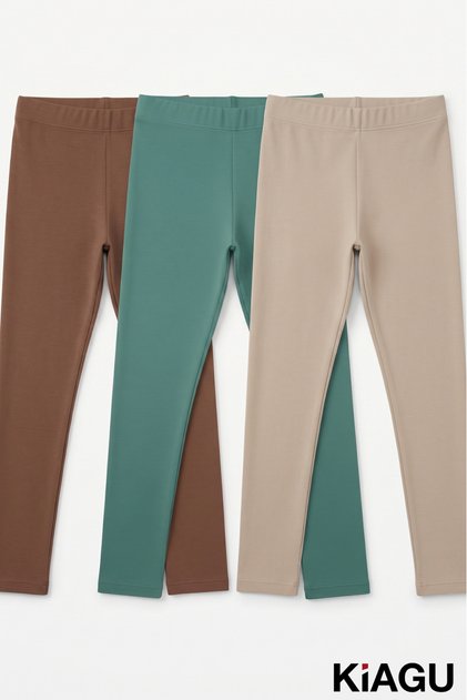 Girls' 3-Pack Plain & Cotton Leggings Set - Casual Long Leggings