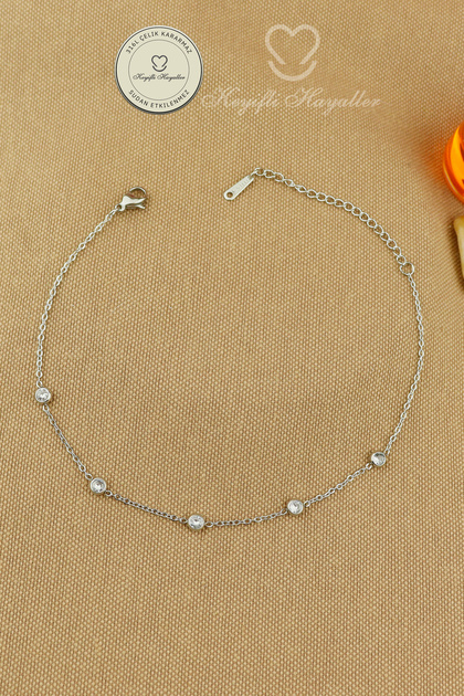 316L Steel Anklet | Zircon Stone Chain Steel Anklet 21+5 cm Does Not Tarnish, Does Not Fade