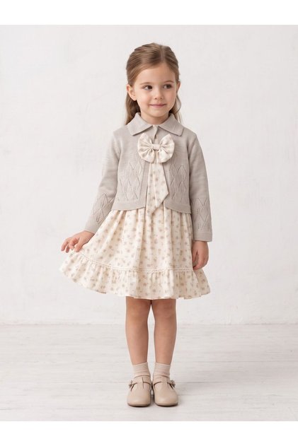 Premium Vintage Floral Patterned Girls' Set with Bow Detail