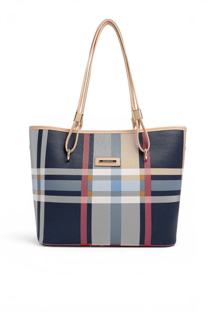 Navy Blue - Tan Plaid Women's Shoulder Bag Sp1282