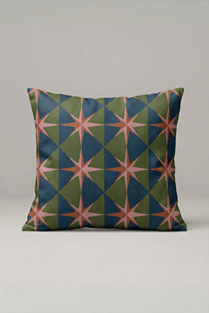 Dark Green Colored Geometric Patterned Cushion Cover 187 – Prism Geometry Design 45X45 cm