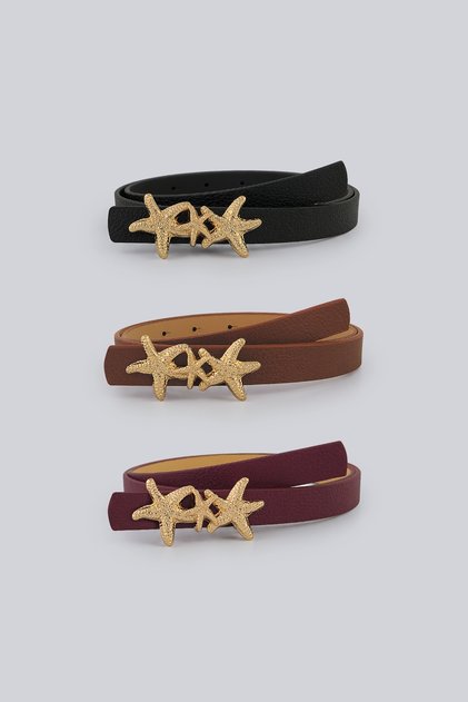 Sea Star Gold Buckle Thin Women's Belt Set 1.5 cm