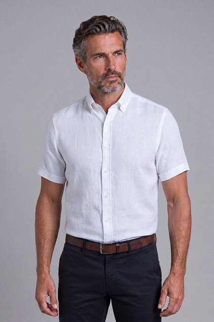 White Pasha Collar Short Sleeve Shirt
