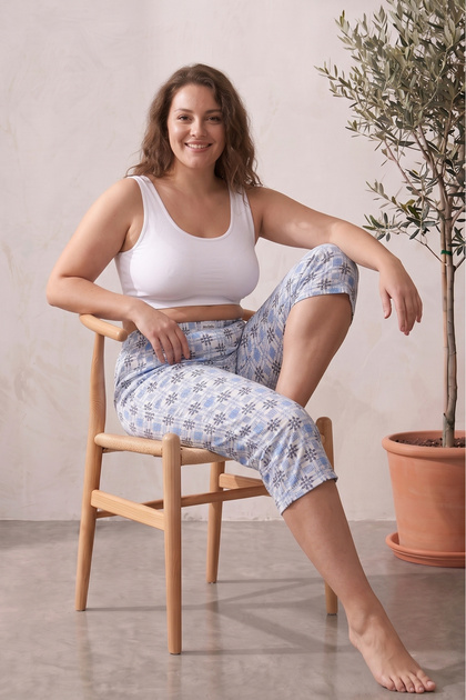Pantaloni de pijama Bermuda Capri din bumbac cu model, mărime mare
