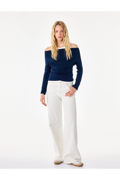 Slim Fit Asymmetric Collar Layered Long Sleeve T-Shirt