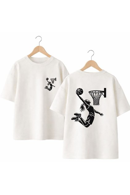 Sımaç Girl Basket Printed on the Back and Front Chest, 100% Cotton Oversize Loose Regular Fit Crew Neck T-Shirt