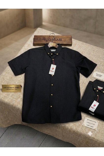 Men's 95% Cotton Short Sleeve Lapel Button Linenshirt Men's Shirt Stand-Up Collar