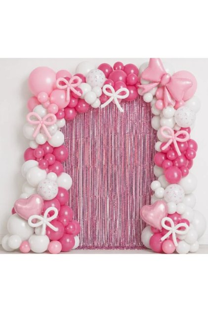 Set Decoratiuni pentru Petrecere Roz cu Fundite 150buc