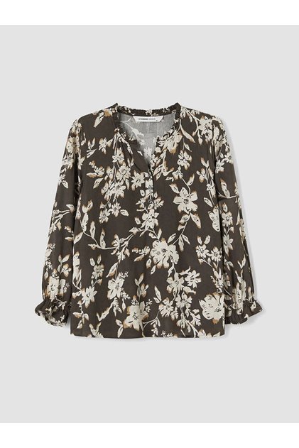 Lcw Grace Brown Collared Floral Blouse