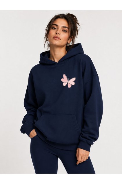 Butterfly Printed Hooded 2 Thread Threaded Sweatshirt