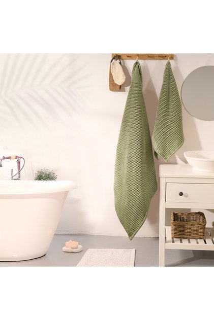 Waffle Bath Towel Set 100% Cotton - High Absorbent Honeycomb Textured Large Size Bath and Hand Face Towel Set
