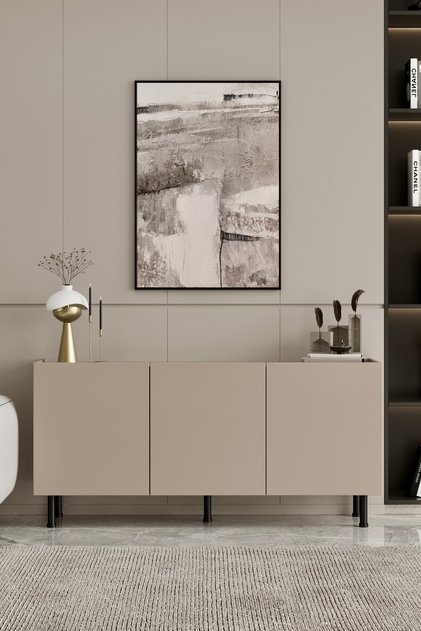Hitit Konsol Kumtaşı Bej 160 cm (100% MDF) Metal Ayak