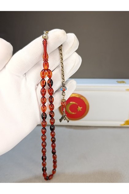 سبحة من حجر العنبر الناري بقطع أبيض