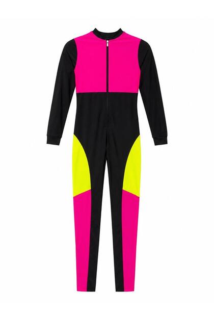 Women’s One-Piece Full-Coverage Swimsuit with Long Sleeves, Full-Length Legs, Colour-Block Design and Front Zipper